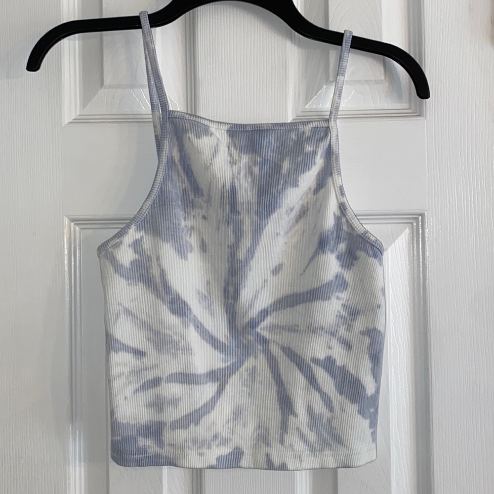 Zara Ribbed Tank top cropped tie-dye blue and white. Size L